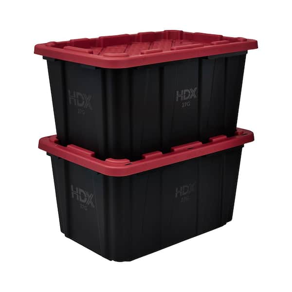 HDX 27 Gal. Tough Storage Tote in Black and Red 999-27G-HDX-RED