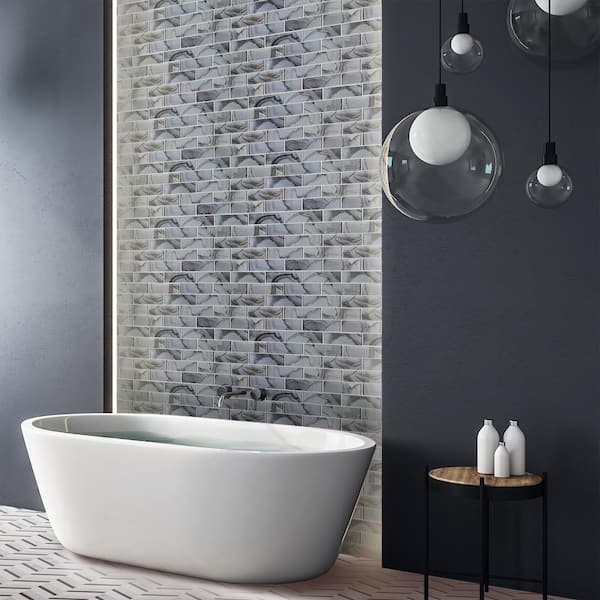 Geode Brick Gray 11.625 in. x 11.25 in. Interlocking Glossy Glass Mosaic Tile (0.908 sq. ft./Each)