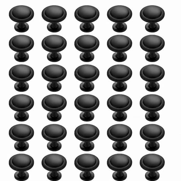 30-Pack 1-1/4 in. Diameter Matte Black Cabinet Knobs, Easy-Install Hardware Accessories for Kitchens and Bathrooms