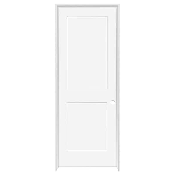 Steves & Sons 36 in. x 80 in. 2-Panel Square Shaker Primed Fiberglass Single Prehung Interior Door Left-Hand with Bronze Hinges