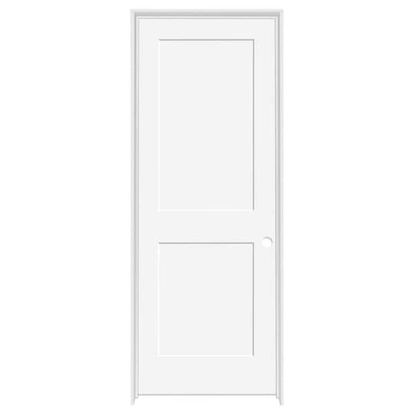 Steves & Sons 30 in. x 80 in. 2-Panel Square Shaker White Primed LH Solid Core Wood Single Prehung Interior Door with Nickel Hinges