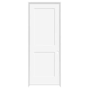 32 in. x 80 in. 2-Panel Square Shaker White Primed LH Solid Core Wood Single Prehung Interior Door with Nickel Hinges