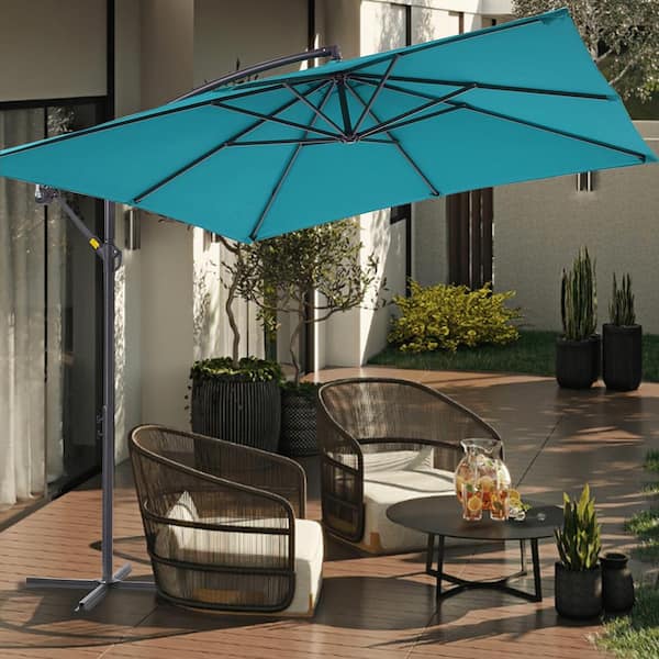 Sonkuki 8.2 ft. x 8.2 ft. Square Outdoor Offset Cantilever Patio Umbrella for Villa Gardens, Lawns and Yard in Lake Blue