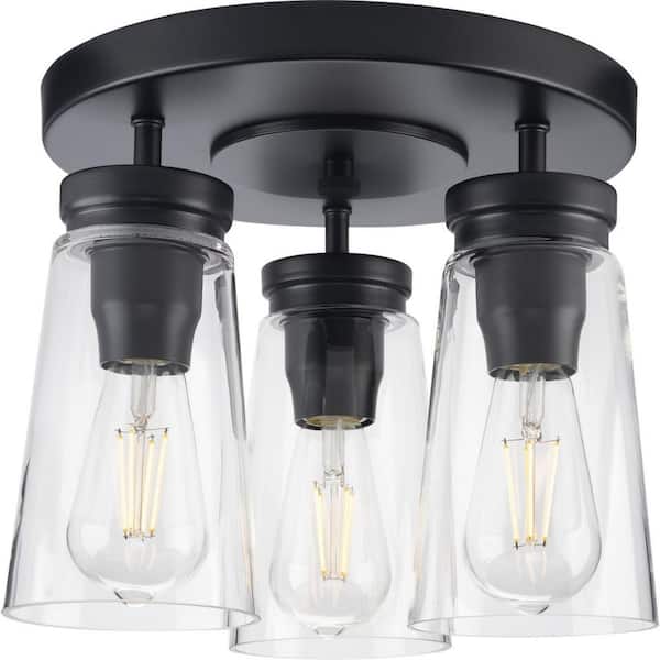 Stockbrace 3-Light Matte Black Clear Glass Farmhouse Flush Mount Ceiling Light