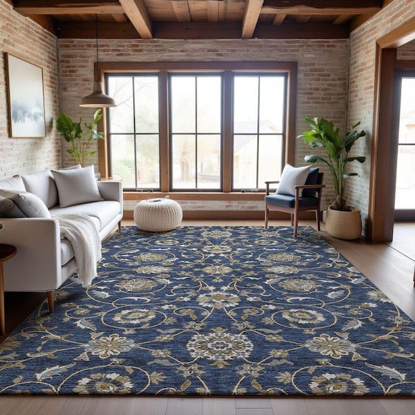 Mayfield Premium Machine Washable Abstract AMF1149 Navy 9 ft. x 12 ft. Area Rug