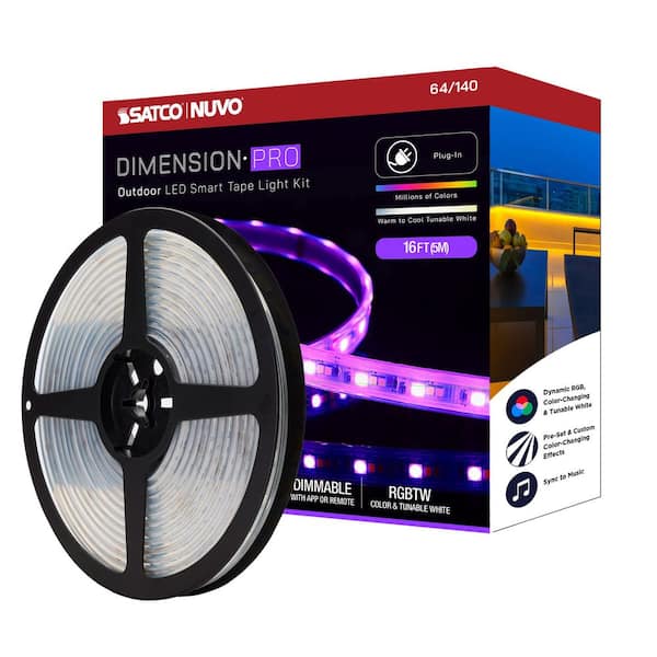 Dimension Pro Outdoor 16 ft. Plug-In 18W Dimmable IP65 Color Changing and Tunable White Integrated LED Strip Light Tape