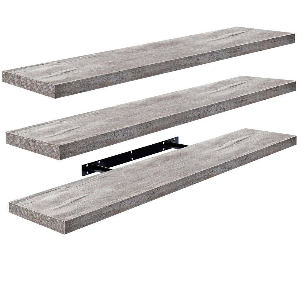3 Pack Long Floating Shelves for Wall, 35 in. W x 9 in. D Gray Wood Decorat