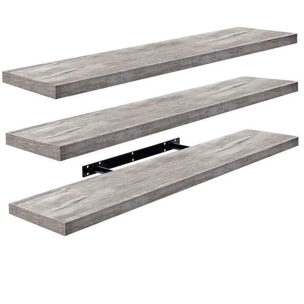 3 Pack Long Floating Shelves for Wall, 35 in. W x 9 in. D Gray Wood Decorative Wall Shelf, Wall Mounted Home Decor