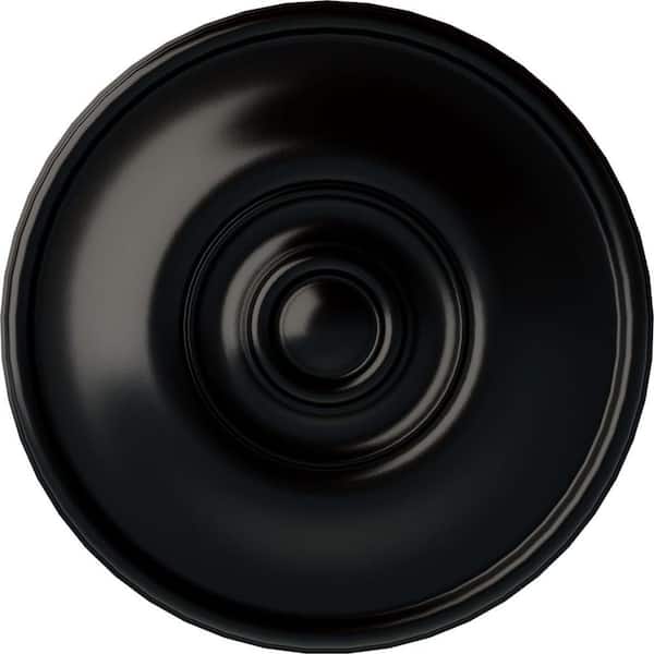 Ekena Millwork 11-3/4" x 3/8" Jefferson Urethane Ceiling Medallion (Fits Canopies upto 2-7/8"), Hand-Painted Jet Black