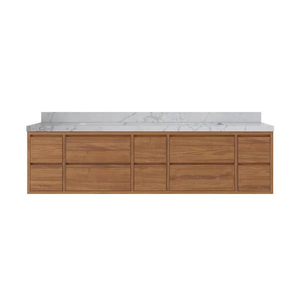 Willow Collections Madison Float 84 in. W x 22 in. D x 36 in. H Double Sink Bath Vanity in Dark Natural with 2" Venatino Qt. Top