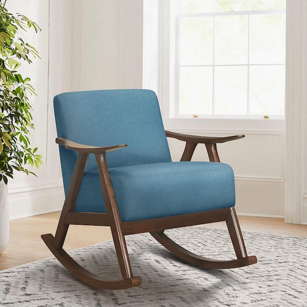 Lazzara Bracco Blue Mid-Century Fabric Upholstery Solid Wood