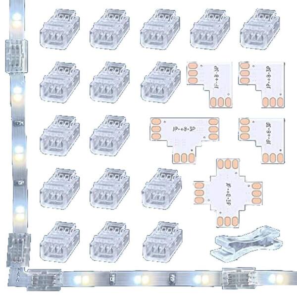Transparent Single Circuit Track lighting Connector 16-Pack-3-Pin X/T/L Shape for 8mm LED Strips