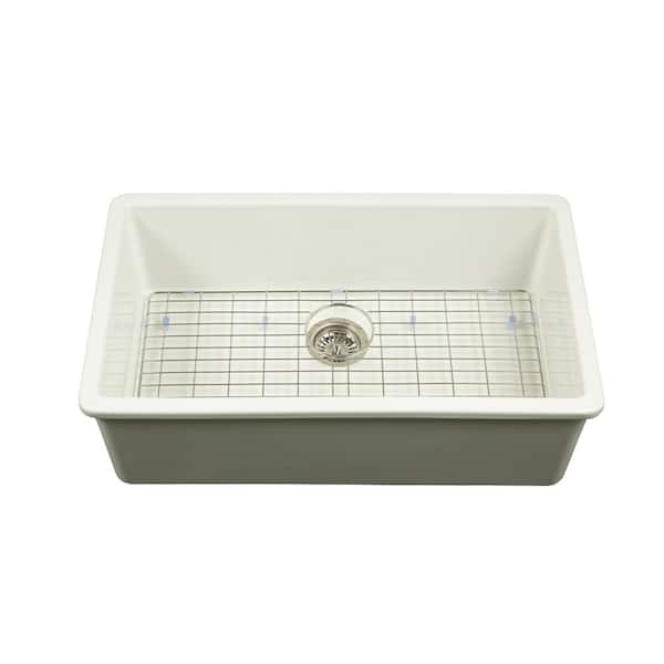 Empire Industries Yorkshire Undermount Fireclay 31.5 in. Single Bowl Kitchen Sink with Grid and Strainer in White