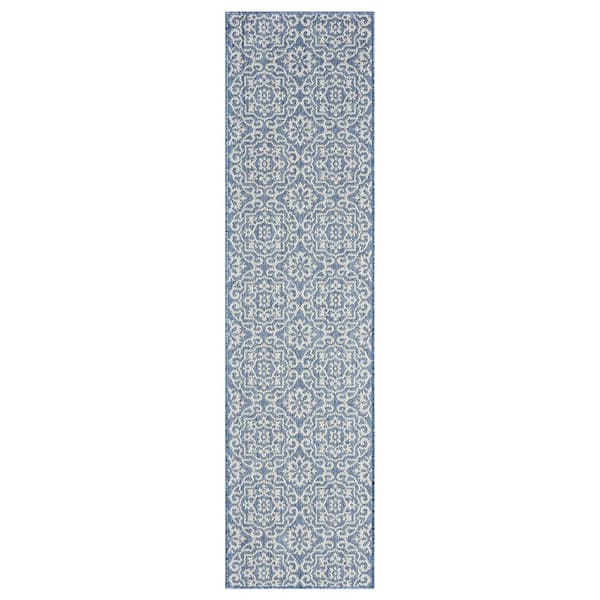 Nicole Miller Patio Country Danica Blue/Grey 2 ft. x 7 ft. Geometric ...