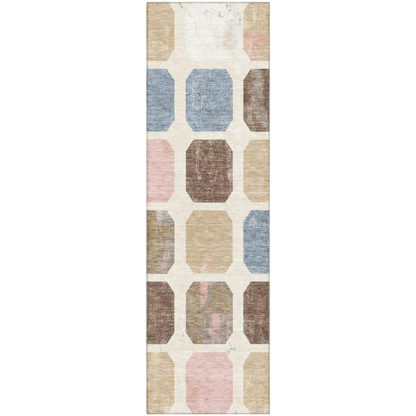 Mayfield Premium Machine Washable Abstract AMF1950 Linen 2 ft. x 7 ft. Runner Rug