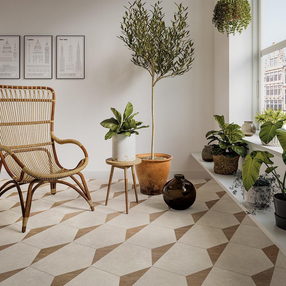 Taupe and Wood Look Hexagon Porcelain Wall & Floor Tile