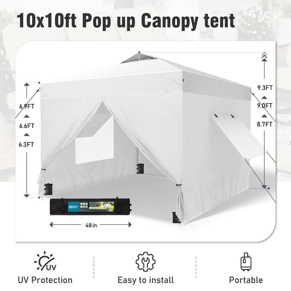 10' x 10' White Pop-Up Canopy Tent with Sidewalls