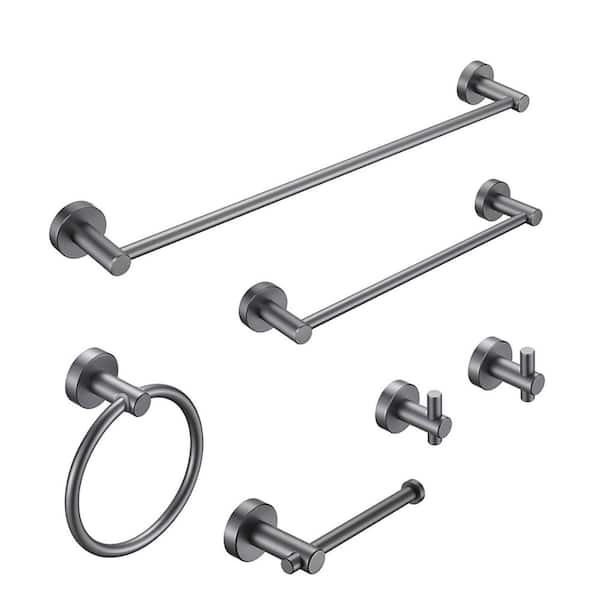 6-Piece Aluminum Bath Hardware Set in Gun Gray
