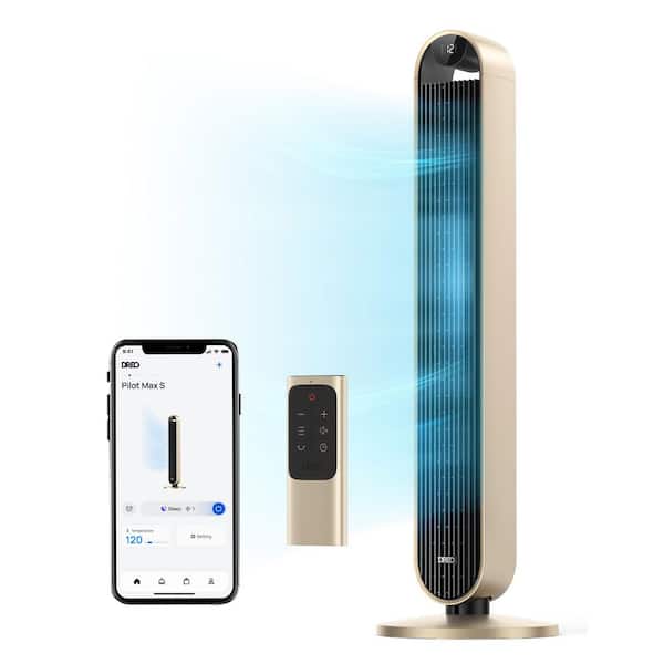 42 in. Smart Tower Fan, 12-Speeds, 12H Timer, 120° Oscillation with Remote, DC Motor, Wi-Fi Voice Control in Gold