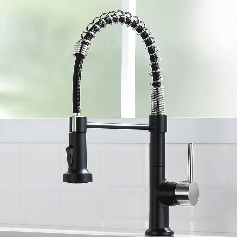 FLG Single-Handle Commercial Pull Down Kitchen Sink Faucet With Sprayer ...
