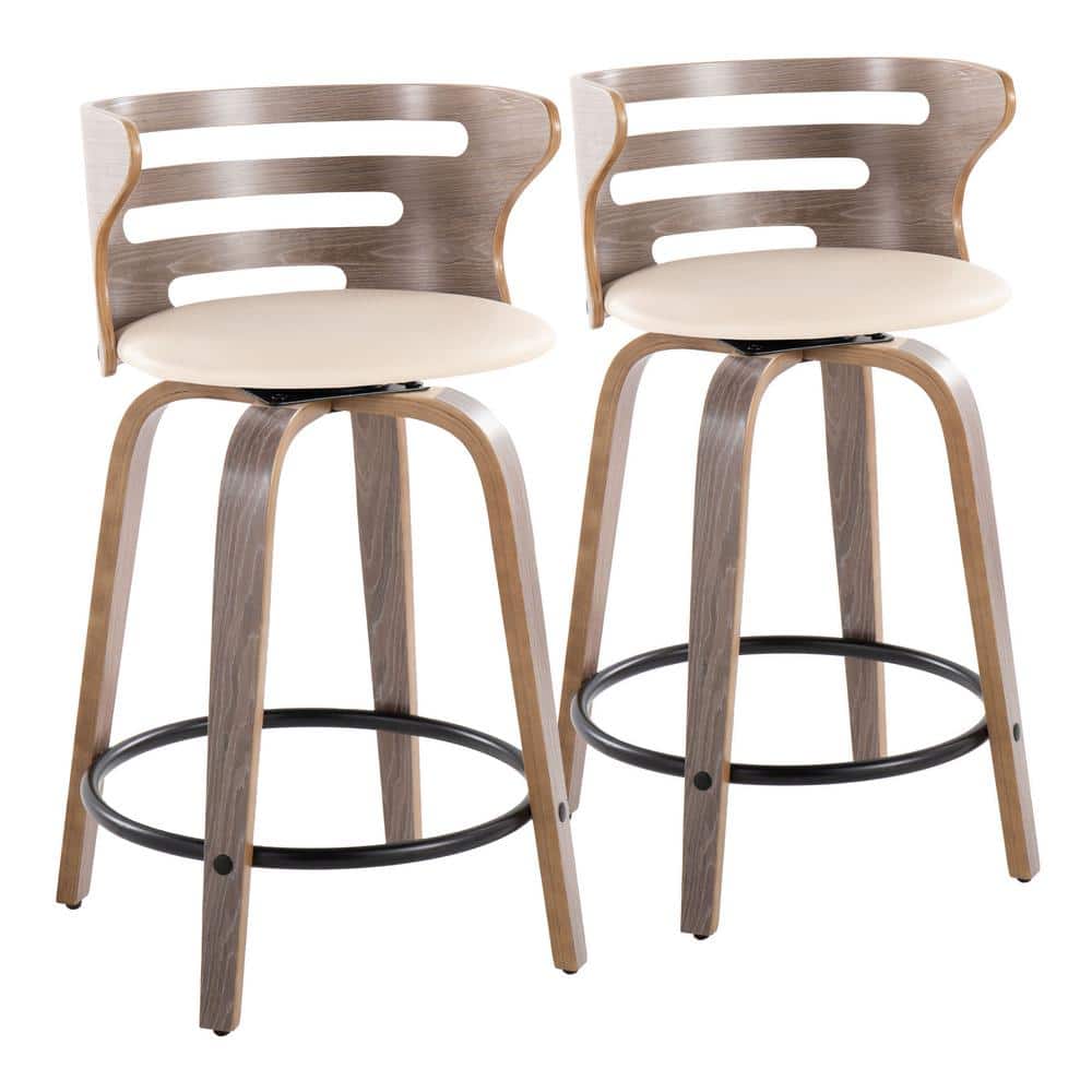 Cream and Light Gray Swivel Wood Counter Stool Set