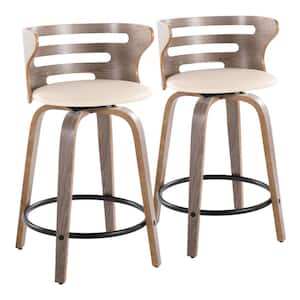 Cosi 23.25 in. Cream Faux Leather, Light Grey Wood and Black Metal Fixed-Height Counter Stool (Set of 2)