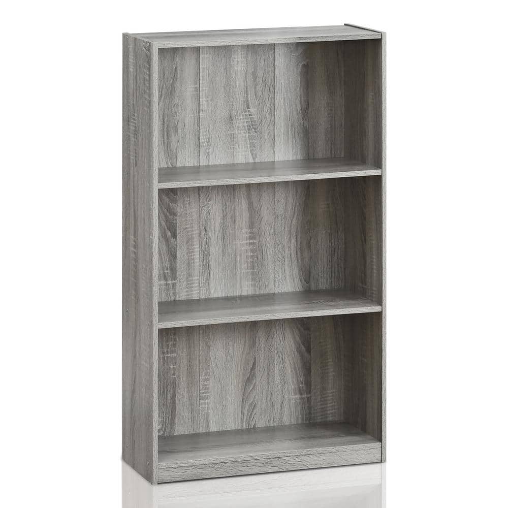 Gray 45" Engineered Wood 3-Tier Bookcase