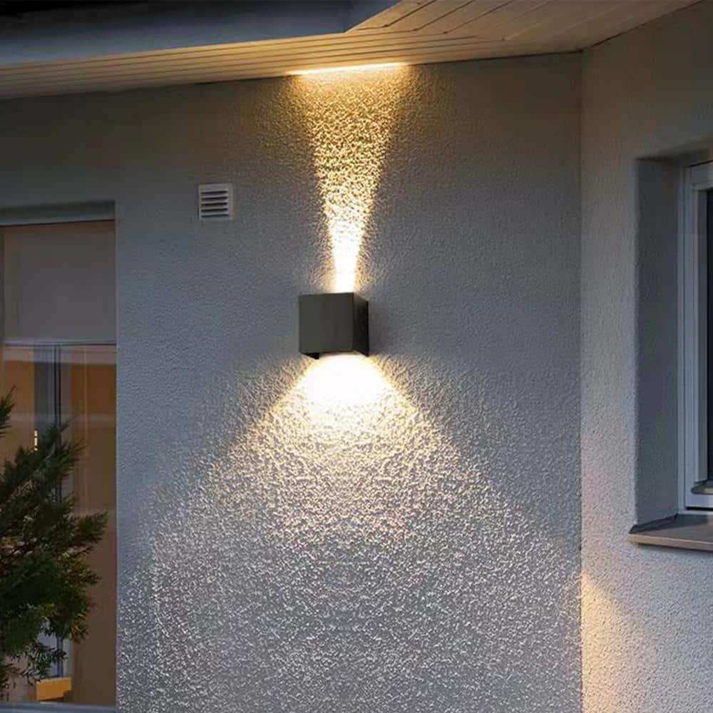 Black Aluminum Cube Dimmable Outdoor Wall Light, 2 Pack