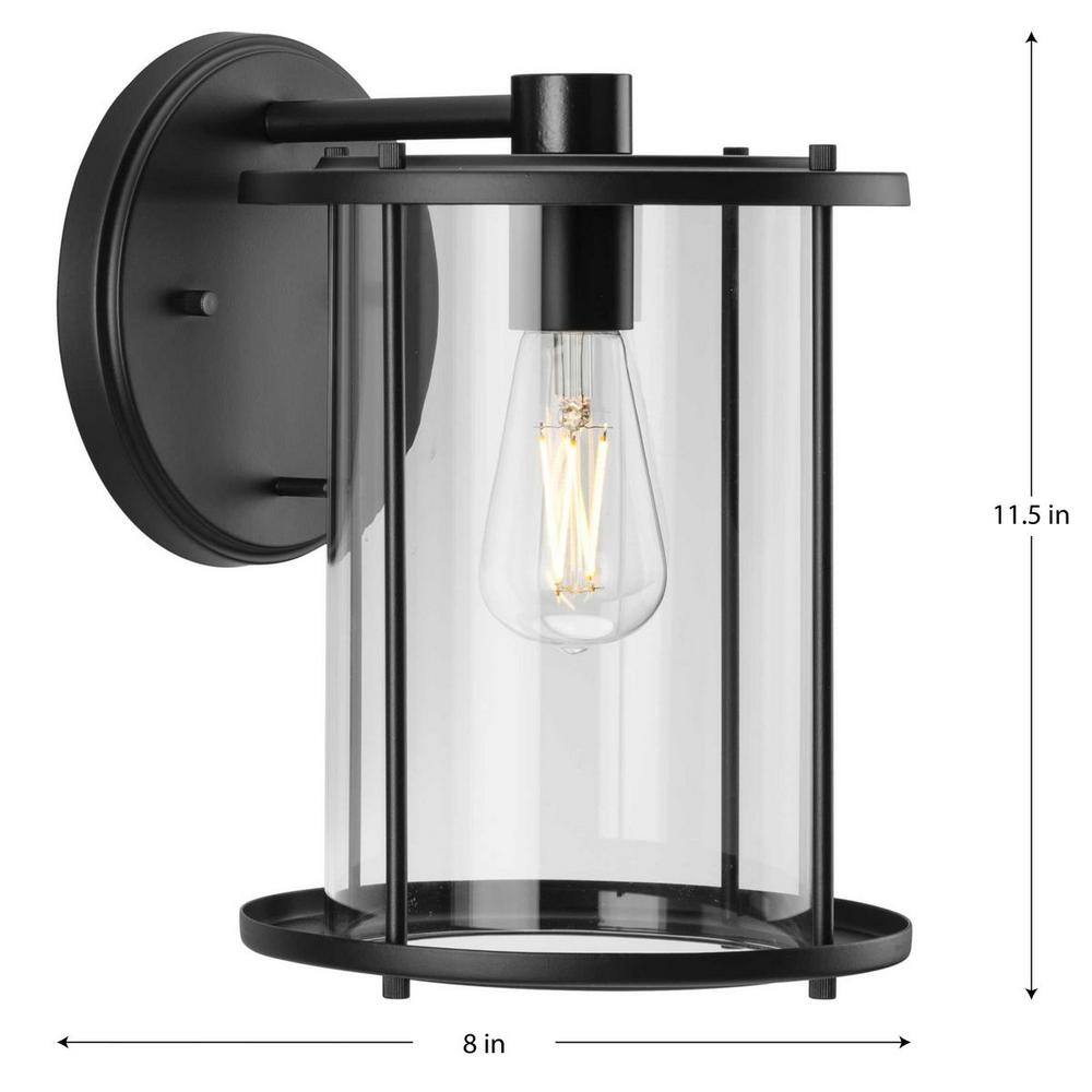 Matte Black Cylinder Outdoor Wall Lantern with Clear Glass