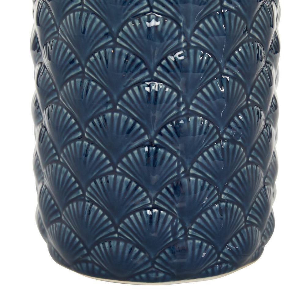 13" Blue and White Ceramic Scallop Decorative Vase