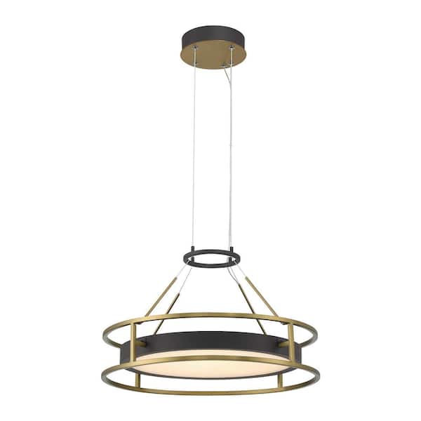 Levitation 40-Watt 1-Light Sand Black and Soft Brass Modern Integrated LED Pendant Light with Faux Alabaster Shade