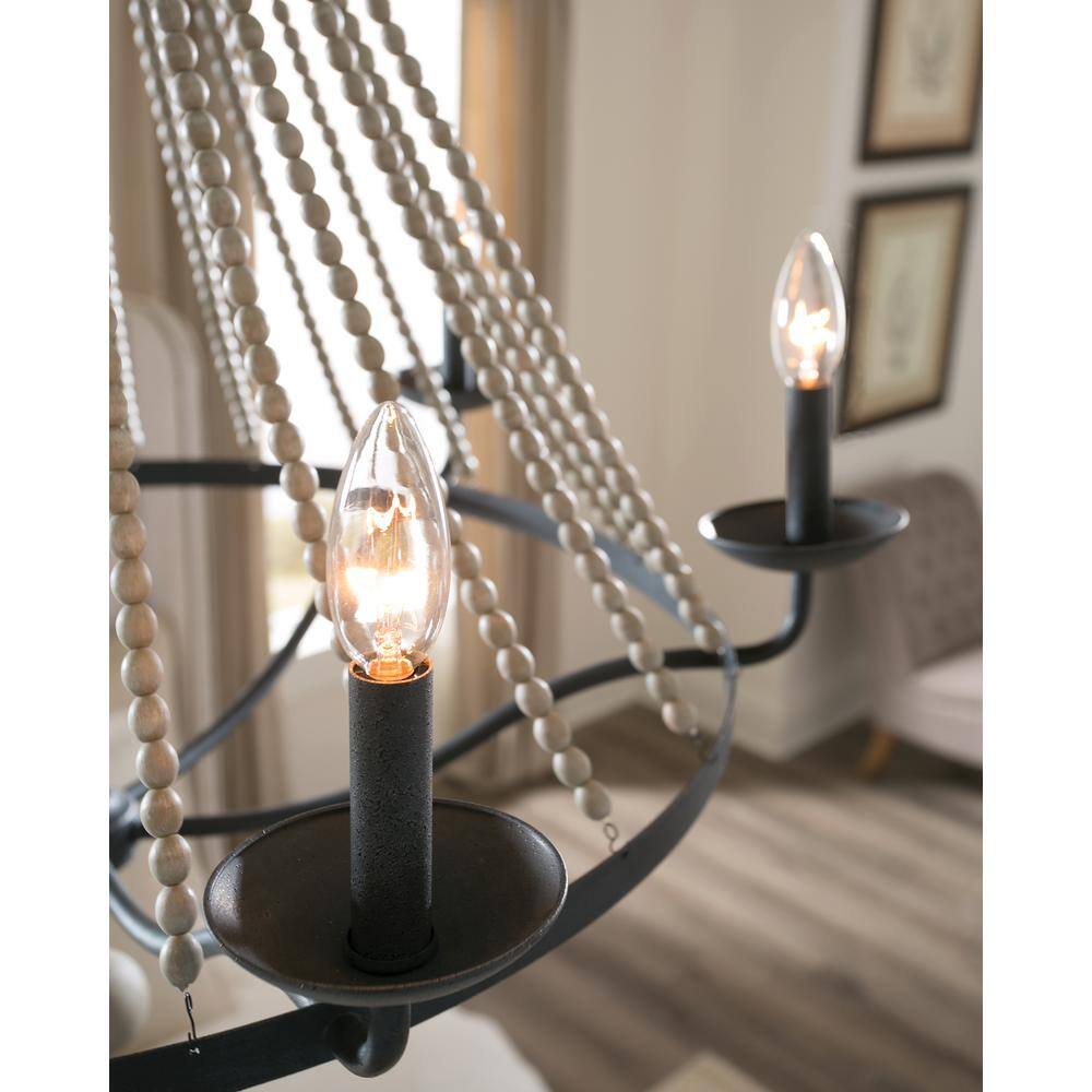Nori 6-Light Dark Weathered Zinc and Driftwood Grey Chandelier