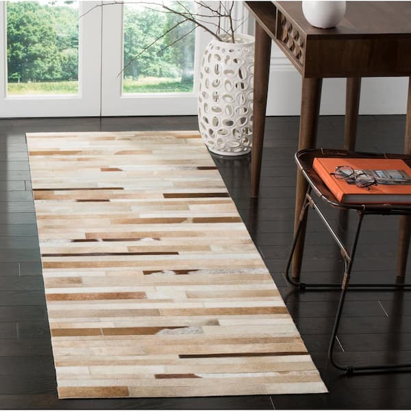 Studio Leather Tan/Ivory 2 ft. x 9 ft. Striped Abstract Runner Rug