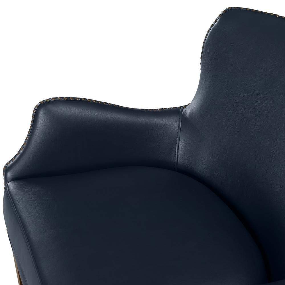 Midnight Blue Faux Leather Accent Chair with Wood Legs