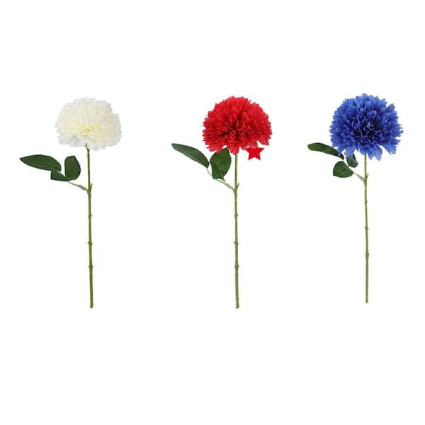 12 Pcs 4.00 in. Red White Blue Artificial Chrysanthemums Flower Branch Stem for Patriotic Decor