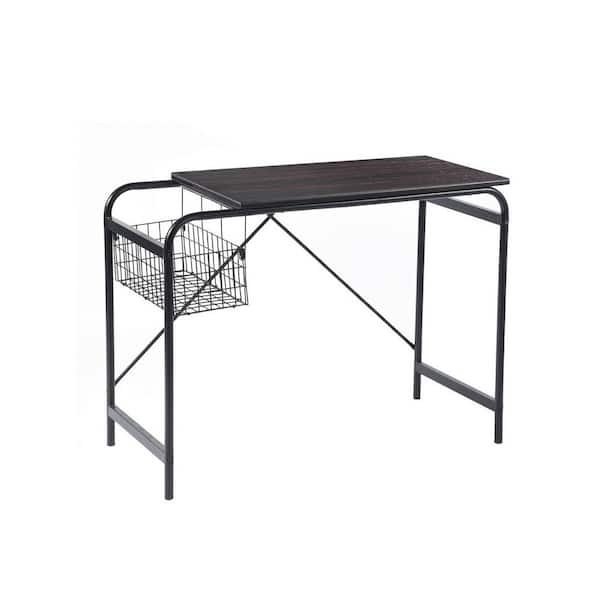 Clihome  in. Walnut Black Modern Computer Desk Home Office Desk With  Wire Storage Basket CL-SH4W49661 - The Home Depot