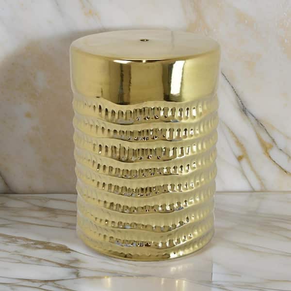 Benjara 18 in. Gold Round Tile Plant Stand with 1-Tier