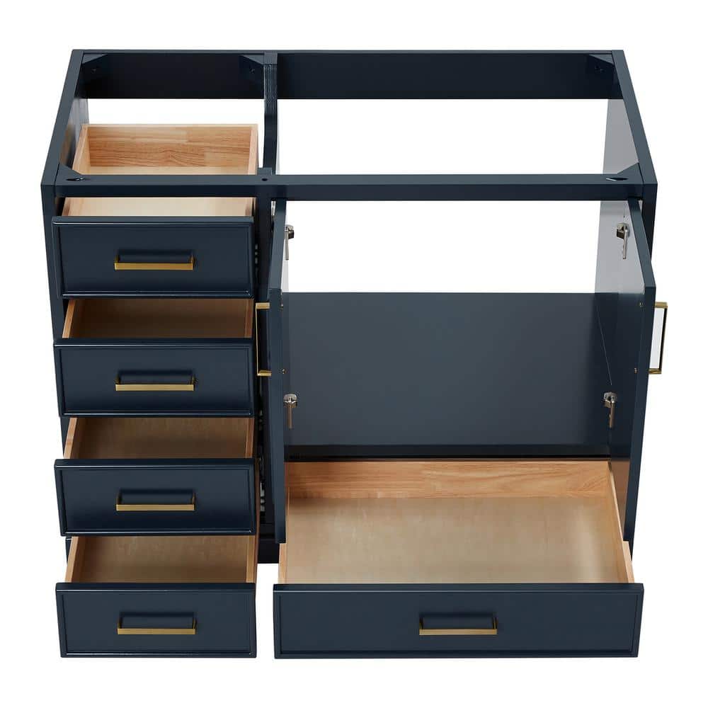 Midnight Blue 43" Freestanding Single Vanity Cabinet with Brass Hardware