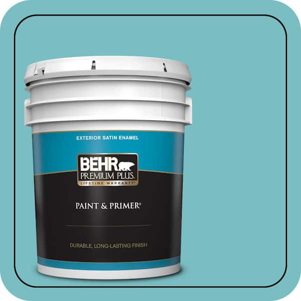 BEHR PREMIUM PLUS 5 gal. #M460-4 Pure Turquoise Satin Enamel Exterior Paint & Primer