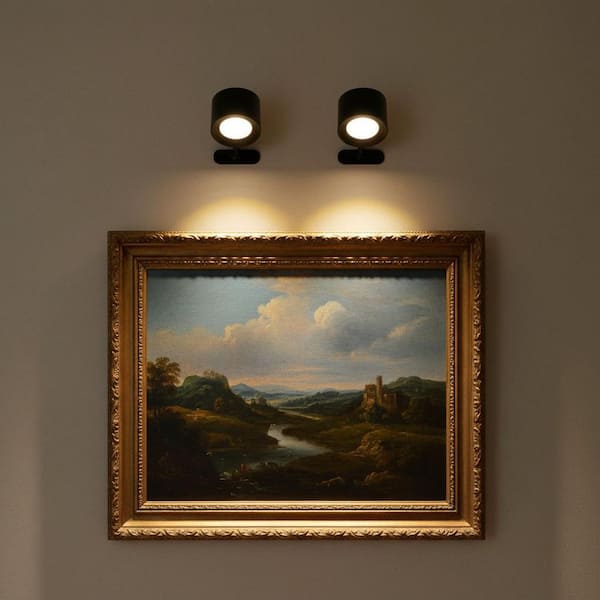 2 Pack Magnetic 360° Rotating Picture Lights, Wall Lights with Remote and Dimmable Control for Bedroom Living Room