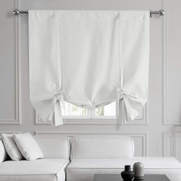 Exclusive Fabrics & Furnishings Prime White Dune Textured Solid Cotton 46 in. W x 63 in. L Room Darkening Rod Pocket Tie-Up Window Shade (1 Panel)