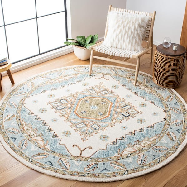 Capri Ivory/Rust 7 ft. x 7 ft. Border Diamond Medallion Round Area Rug
