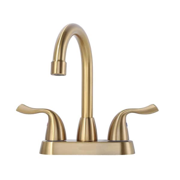 ALEASHA 4 in. Centerset Double Handle High Arc Bathroom Sink Faucet in Gold