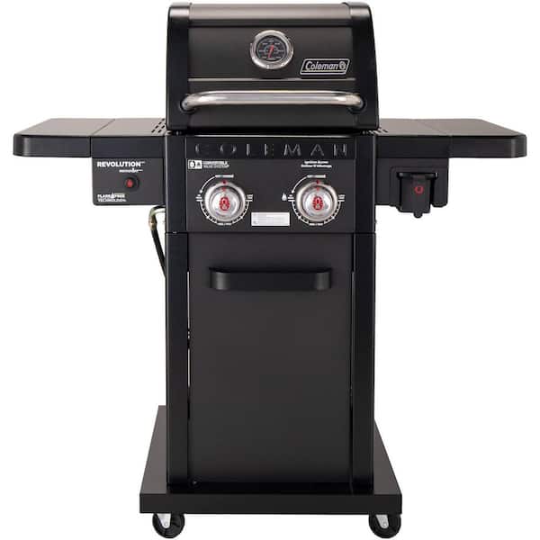 Coleman Revolution 2-Burner Gas BBQ Grill in Black with 440 sq. in. Total Cooking Surface, 2-Side Shelves, Flare-Free Grates