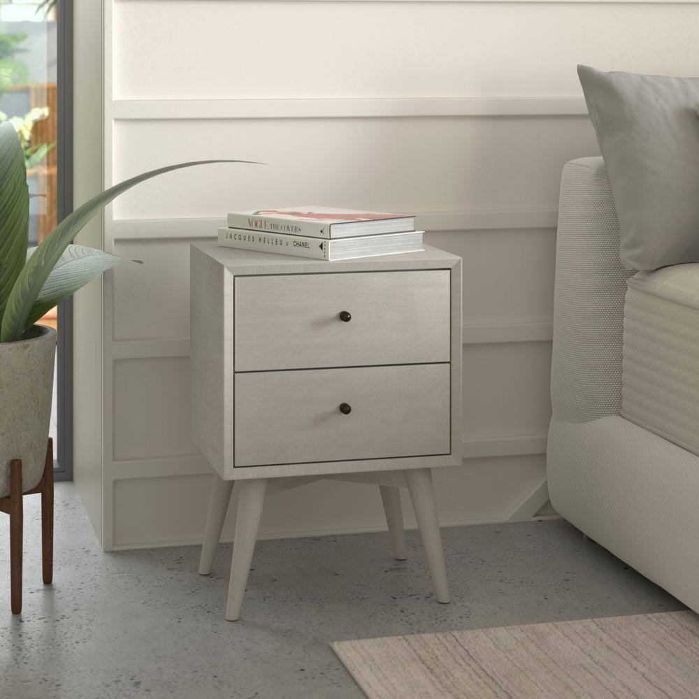 Flynn 2-Drawer Gray Mid Century Modern Wood Nightstand 26 in. H x 18 in. W 