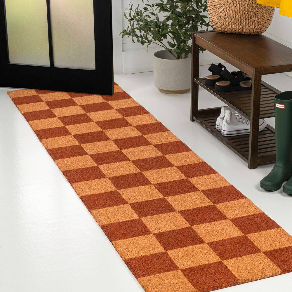 Checker Red Rug JONATHAN Y Peater Classic Casual Commerical Natural Coir Natural/Red ...