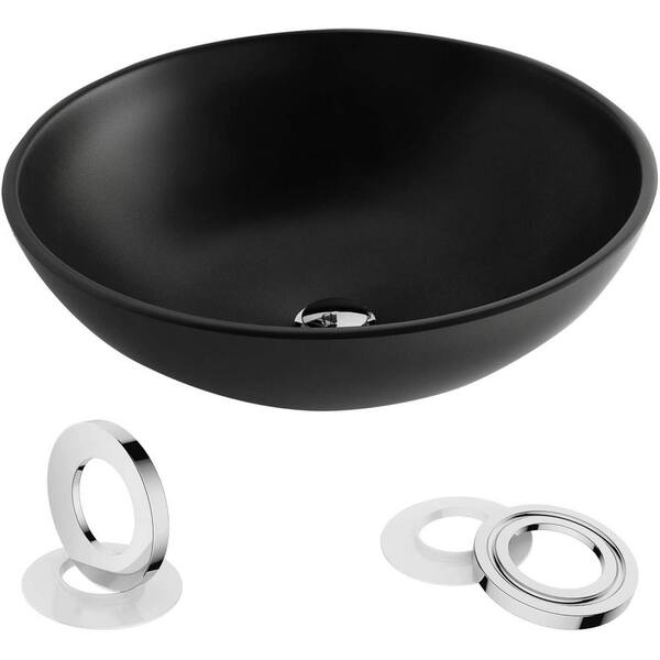 Aoibox Handmade Thick and Durable Black Round Tempered Glass Vessel Bathroom Sink, Top Mount Bathroom Sinks Above Counter