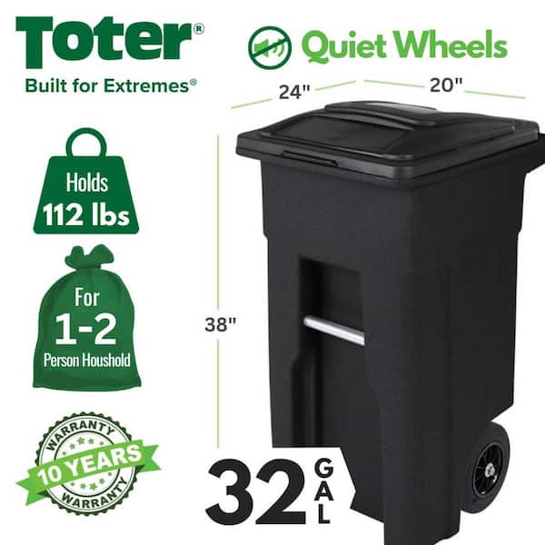 32 Gal. Black Heavy Structural Wheeled Outdoor Trash Can with Spring Lids  and Heavy Handles (2-Pieces)