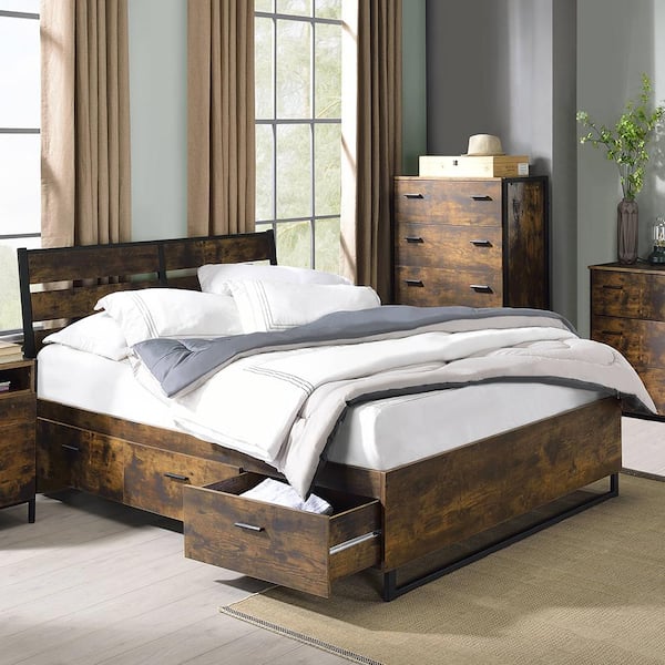 Acme Furniture Juvanth Rustic Oak And, Rustic King Size Bed With Storage