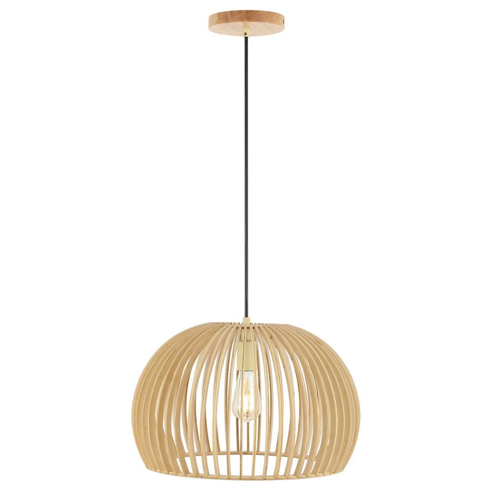 SAFAVIEH Mesa Natural Wood Pendant Light with Natural Wood Shade